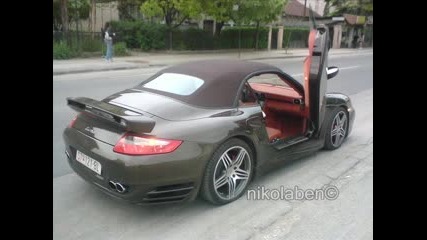 Techart Turbo Cabrio with Lambo Doors Start up and Accelerates with Lovely Sound