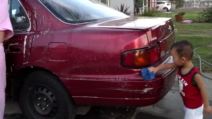 Ethan is helping his mom doing car wash - www.uget.in