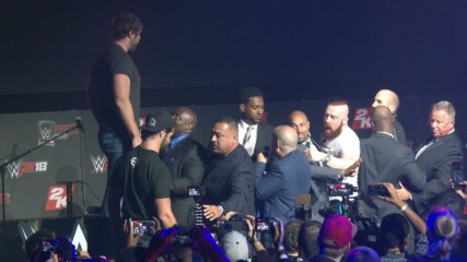 Dean Ambrose & Seth Rollins nearly brawl with Sheamus & Cesaro at WWE 2K18 event