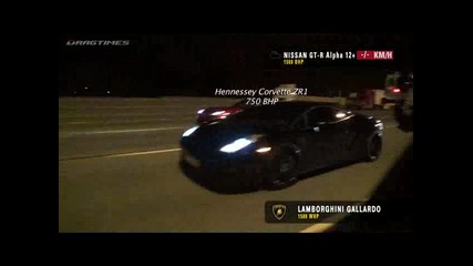 Нощна Надпревара Lamborghini Gallardo Ur Twin Turbo vs Nissan Gt-r Ams Alpha 12+ (360 Kph _ 224 Mph)