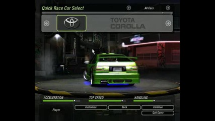 Nfs underground 2 tuning na Toyota corolla