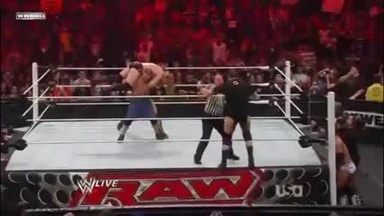 The Miz hits a Skull Crushing Finale on John Cena Heath Slater at the same time
