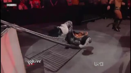The Miz - Back Body Drop through the Barricade