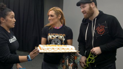 Becky Lynch celebrates her birthday with Sami Zayn and their Mixed Match Challenge charity UNICEF