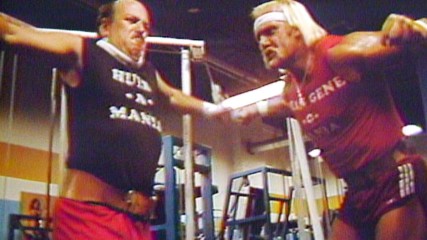 "Mean" Gene Okerlund trains with Hulk Hogan
