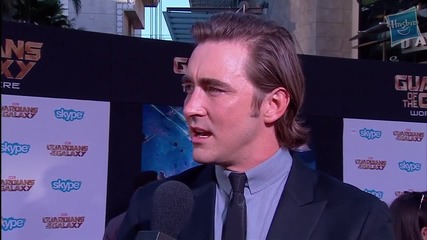 Звездата Лий Пейс дава интервю на премиерата на филма си Пазители на Галактиката (2014)