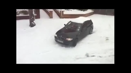 Bmw 1 Series In Snow, Women Driver Leaves In Gear And Crashes !!!!!!!!