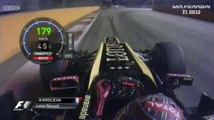F1 Гран при на Сингапур 2012 - Grosjean се блъска леко на квалификациите [hd][onboard]