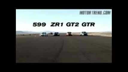 zr1 drag race king spanks gtr 599 and gt2