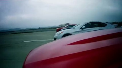 Chevrolet Camaro vs Dodge Challenger vs Ford Mustang vs Hyundai Genesis Coupe [ Drag Race ]