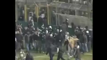 Hooligans fight football violence Parma vs Juventus 