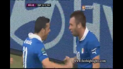 Евро 2012 : Испания 0 - 1 Италия ( Антонио Ди Натале открива резултата в 61' минута) 10.06.2012