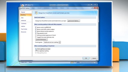 Powerpoint 2007: Turn grammar check and spell check on and off
