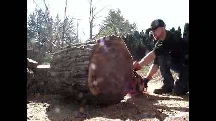 Cuttin a log with Husquarna 359 