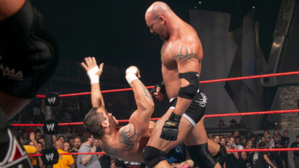Goldberg is forced to team with Randy Orton vs. Evolution: Raw, Sept. 8, 2003