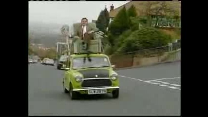 Mr Bean driving on roof of a car