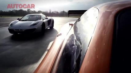Mclaren F1 takes on the Mp4-12c on track