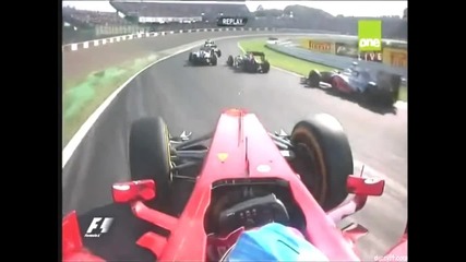 F1 Гран при на Япония 2012 - катастрофата на Alonso причинена след контакт с Raikkonen [hd][onboard]