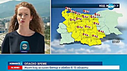 Жълт код за силен вятър в 15 области
