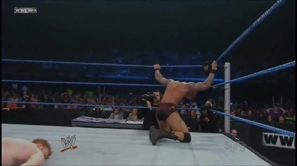 Randy Orton Scoop Slam Sheamus on the steel steps