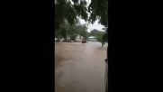 Мъж подкара каяк по наводнена улица в Кентъки