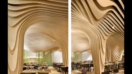 Забележителен интериор от дърво в Banq restaurant в Бостън
