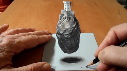 Drawing 3d Flying Castle, Time Lapse