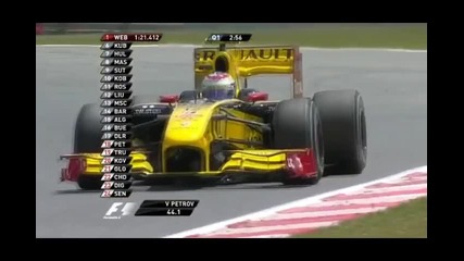 Обиколка на Витали Петров в квалификацията на Формула 1 Испания 2010 
