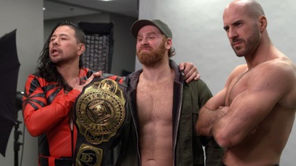 Sami Zayn, Cesaro & Nakamura pose with the Intercontinental Title: WWE.com Exclusive, March 8, 2020