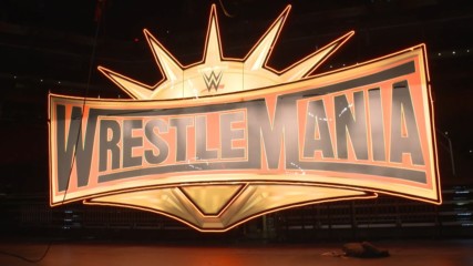 The WrestleMania 35 sign is raised before Raw: WWE.com Exclusive, Jan. 28, 2019