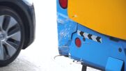 Кола беше затисната между тролей и камион при катастрофа в София