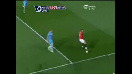 финт и пас на Бербатов за гол на Кристиано Роналдо - 2:0 за Манчестър Юнайтед 
