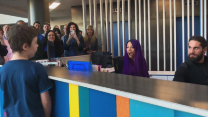 Sasha Banks and Seth Rollins surprise a young WWE fan at Make-A-Wish HQ: Raw, Jan. 28, 2019