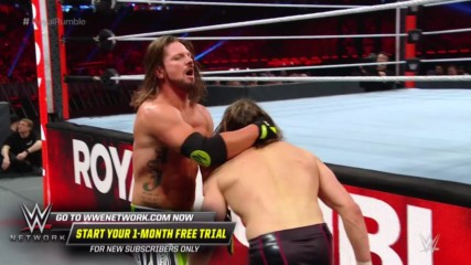 AJ Styles drives Daniel Bryan into the arena floor with a punishing reverse DDT: Royal Rumble 2019 (WWE Network Exclusiv