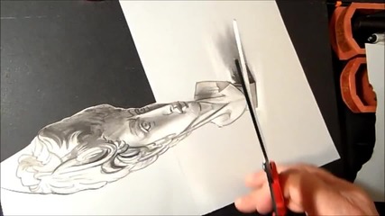 Anamorphic Illusion, Drawing Bust of David 3d, Time Lapse