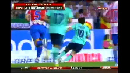 Atletico Madrid Vs Barcelona 1 - 2 - Tomas Ujfalusi Red Card Lionel Messi Injury - September 19 2010 