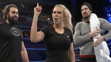 Lana loses control during a WWE Mixed Match Challenge training session with Rusev and Aiden English