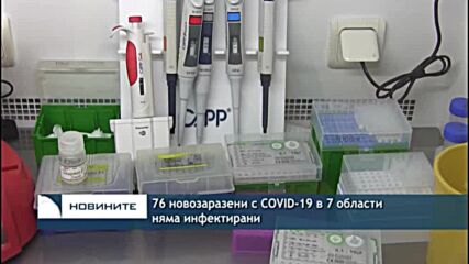 76 новозаразени с COVID-19 в 7 области няма инфектирани