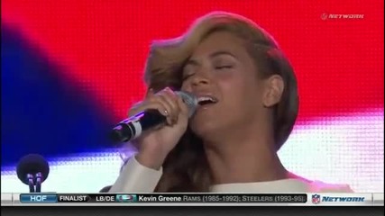Beyonce sing National Anthem Live Press Conference Superbowl
