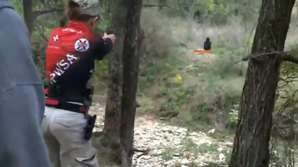 13 years old girl shooting with 3 weapons
