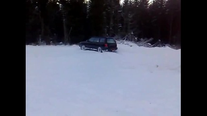 Forester playing in the forestin snow 