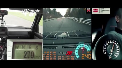 16vampir Vw Golf 2 Awd vs Bugatti Veyron Super Sport vs Ams Nissan Gtr Alpha 12+