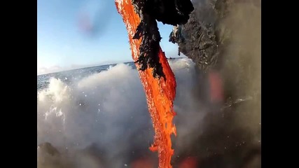 Rare up close footage of Lava entering the ocean.