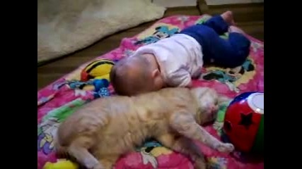 Бебе и котка си играят