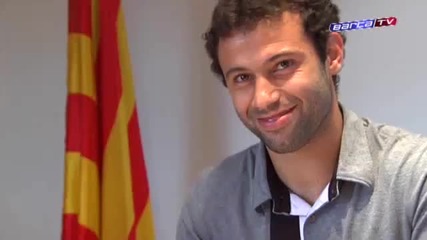 Fc Barcelona - El primer dia de Javier Mascherano como azulgrana 