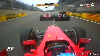 F1 Гран при на Бразилия 2012 - Alonso изпреварва борещите се Massa и Webber [hd][onboard]