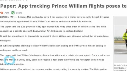 APP TRACKING PRINCE WILLIAM FLIGHTS POSES TERROR RISK