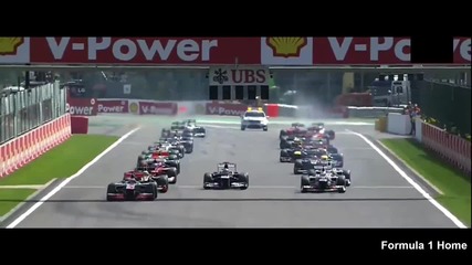 F1 Гран при на Белгия 2012 - повторение от невероятната катастрофа в началото на състезанието [hd]