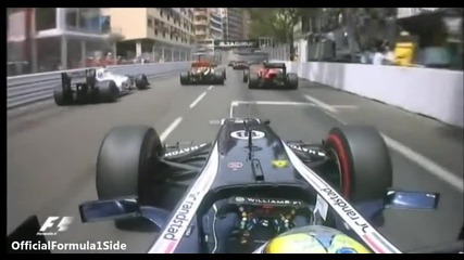 F1 Гран при на Монако 2012 - Maldonado се качва върху болида на de la Rosa и чупи задното му крило