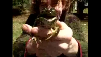 момче се базика с жаба 